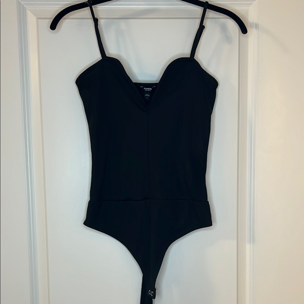 Express Body Contour Black Bodysuit with Sweetheart Neckline